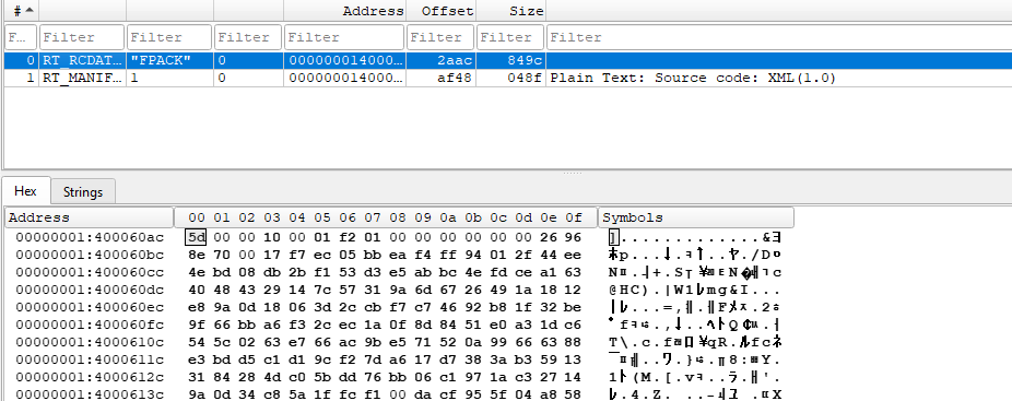 Resource directory showing RT_RCDATA and RT_MANIFEST