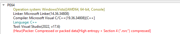 Detect It Easy scan showing packed resource