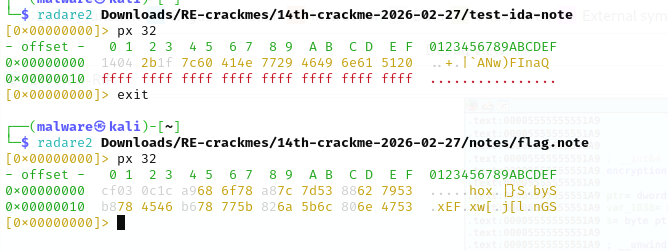 radare2 hex dump of flag.note