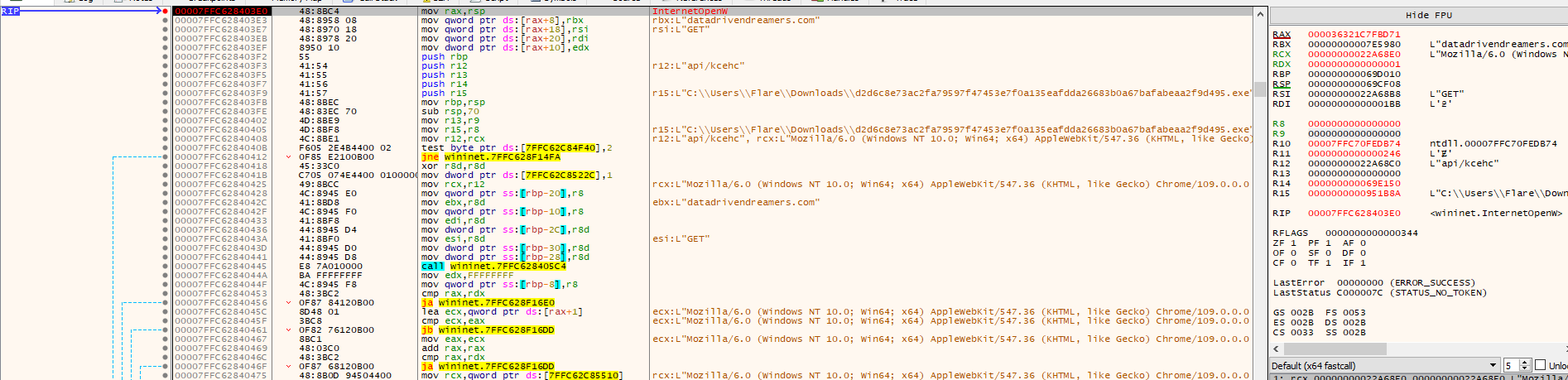 API call sequence for the first domain