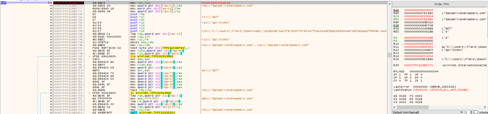 API call sequence for the first domain
