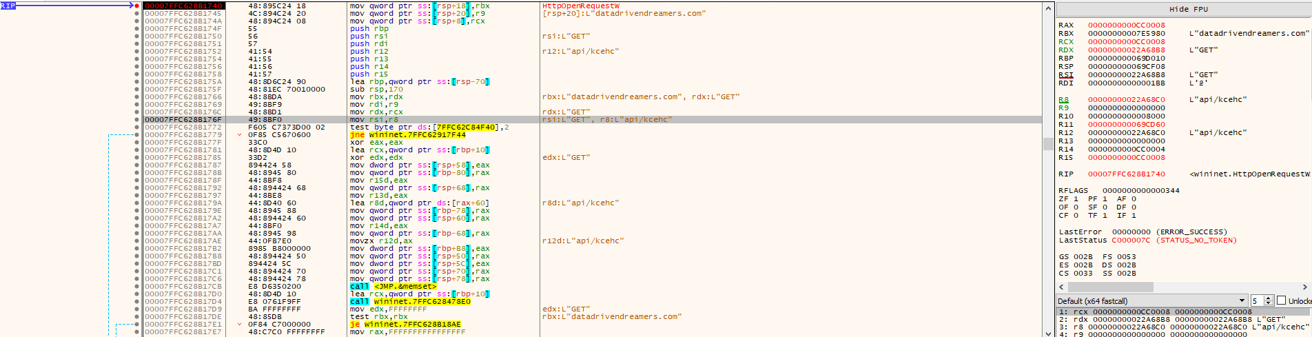 API call sequence for the first domain