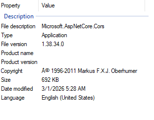 Malware file properties details