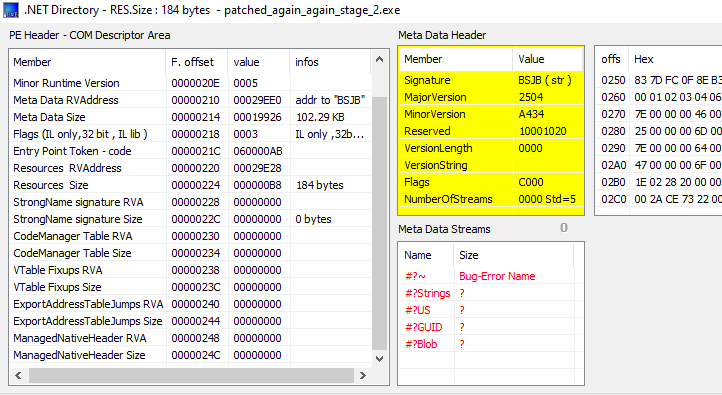.NET Directory showing corrupted metadata streams